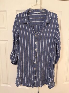 Blue & White Vertical Stripe Beach Cover-Up